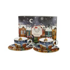   Porceláncsésze+alj, 90ml, 2 személyes, dobozban, Christmas City