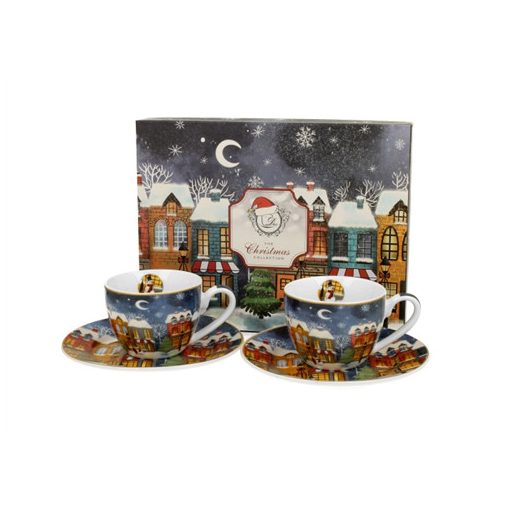 Porceláncsésze+alj, 90ml, 2 személyes, dobozban, Christmas City