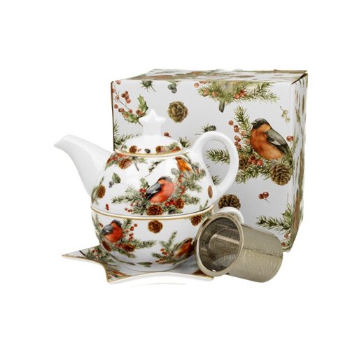 Porcelán egyszemélyes teázó szett 300ml, dobozban, Christmas Birds