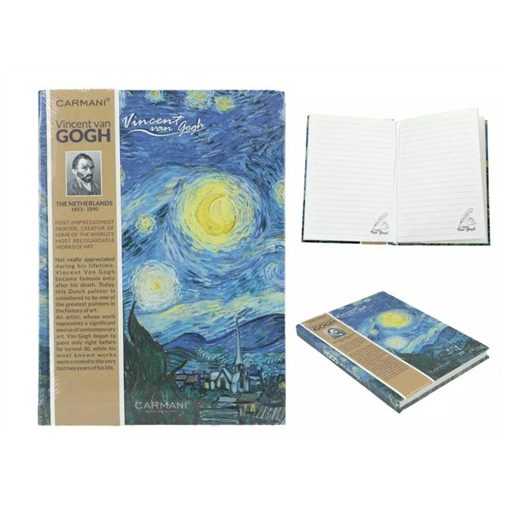 Vonalas notesz kemény fedeles, 13,2x18,3cm, 80 oldalas, Van Gogh: Csillagos éj