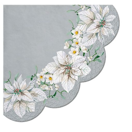 White Poinsettia silver papírszalvéta 32x32cm, 12db-os