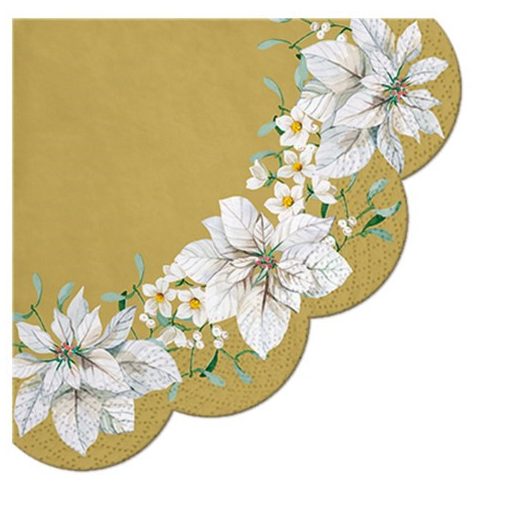 White Poinsettia gold papírszalvéta 32x32cm, 12db-os