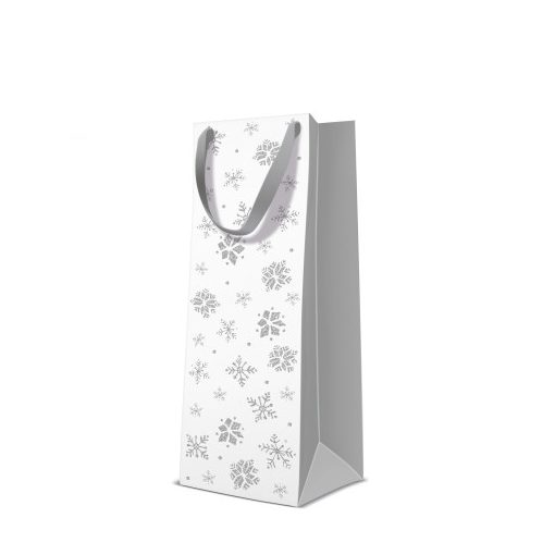 Premium Glitter Snowflakes silver papír ajándéktáska italos 12x37x10cm