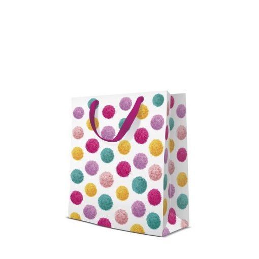 Colorful Pompoms papír ajándéktáska medium 20x25x10cm