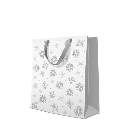 Prémium Glitter Snowflakes silver papír ajándéktáska large 26,5x33,5x13cm