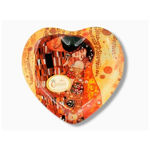 Üvegtányér szív 25x23cm Klimt:The Kiss