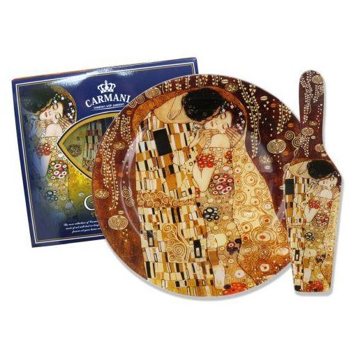 Üveg tortatál lapáttal 27cm, Klimt:The Kiss