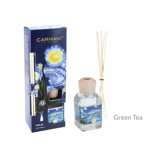 Szobaillatosító 100ml, Van Gogh: Csillagos éj dobozban,rattanpálcikával,Green Tea