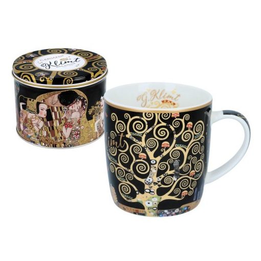 Porcelánbögre fémdobozban 450ml,Klimt:Életfa 