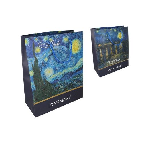 Ajándéktáska papír 20x25x10cm, Van Gogh: Csillagos éj/Csillagos éj a Rhone folyó felett
