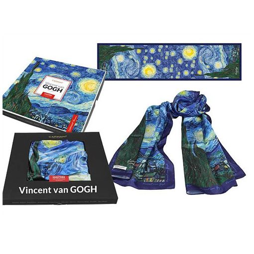Sál 45x180cm,polysatin, Van Gogh: Csillagos éj (kék szegéllyel)