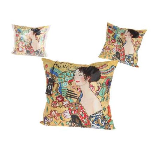 Párna 45x45cm,polyester,Klimt: Hölgy legyezővel