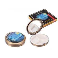   Gyógyszeres fémdoboz 3 fakkos,műanyag belsővel,tükörrel, 7x7x1,5cm,Van Gogh: Csillagos éj