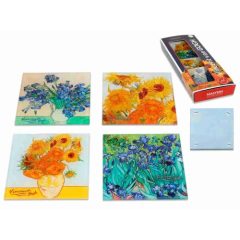   Üveg poháralátét 4db-os szett, 10,5x10,5cm, Van Gogh vegyes (virágok)