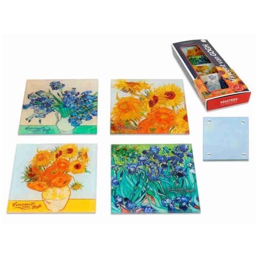 Üveg poháralátét 4db-os szett, 10,5x10,5cm, Van Gogh vegyes (virágok)