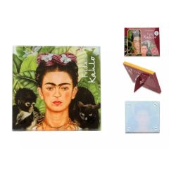   Üveg poháralátét 10,5x10,5cm Frida Kahlo: Önarckép tövisnyaklánccal és kolibrivel