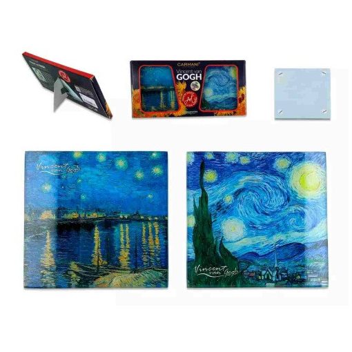 Üveg poháralátét 2db-os szett, 10,5x10,5cm, Van Gogh: Csillagos éj/Rhone folyó felett