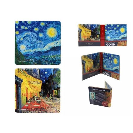 Parafa poháralátét 2db-os szett 10,5x10,5cm, Van Gogh: Csillagos éj/Kávéház éjjel