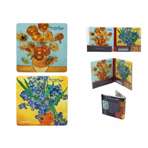 Parafa poháralátét 2db-os szett 10,5x10,5cm, Van Gogh: Napraforgók/Íriszek