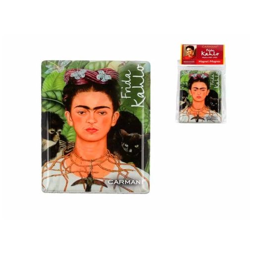 Hűtőmágnes 50x70mm, Frida Kahlo: Önarckép tövisnyaklánc és kolibrivel