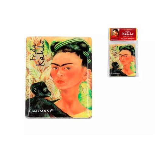 Hűtőmágnes 50x70mm, Frida Kahlo: Önarckép majommal és papagájjal