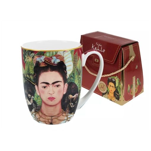 Porcelánbögre 380ml, dobozban, Frida Kahlo: Önarckép tövisnyaklánccal, kolibrivel
