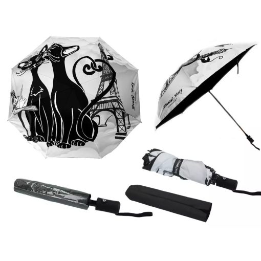 Automata esernyő 100cm, összezárva 24cm, fekete macska, Párizs