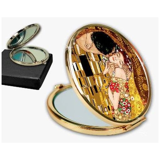 Kézitükör nagyítós fémkeretben, dobozban 11cm, Klimt:The Kiss