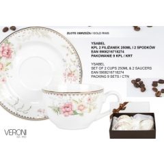 Ysabel porceláncsésze+alj 250ml, 2 személyes dobozban