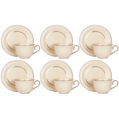   Puccini dombormintás porceláncsésze+alj, krém, 6 személyes, 250ml, dobozban