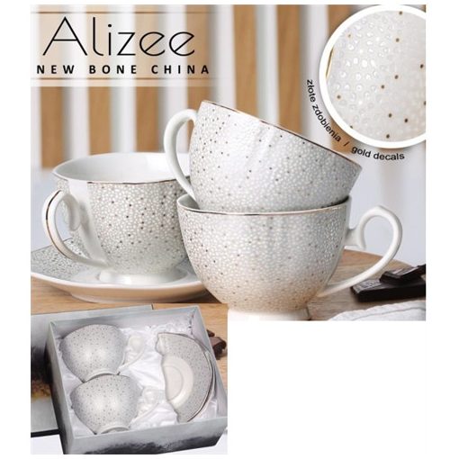 Alizee porceláncsésze+alj, 260ml, 2 személyes, dobozban
