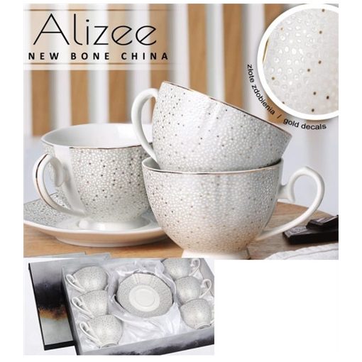 Alizee porceláncsésze+alj, 260ml, 6 személyes, dobozban