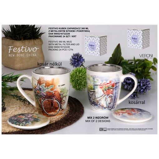 Festivo porcelánbögre tetővel, fémszűrővel, 360ml