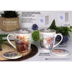 Festivo porcelánbögre tetővel, fémszűrővel, 360ml