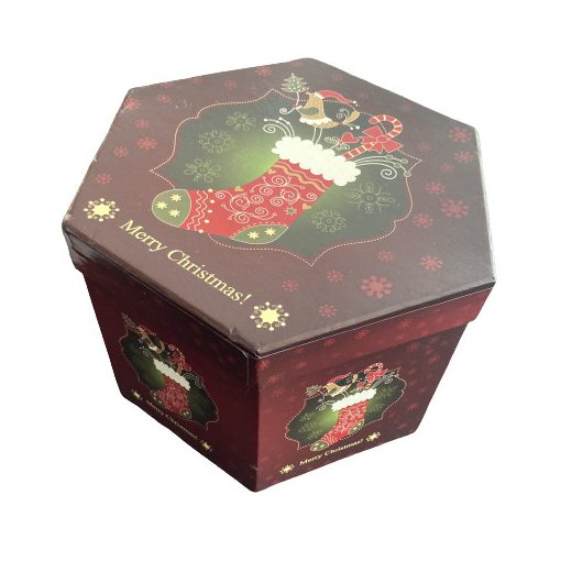 Karácsonyfa díszek dobozban kandallócsizmás , 14db gömb "Merry Christmas"