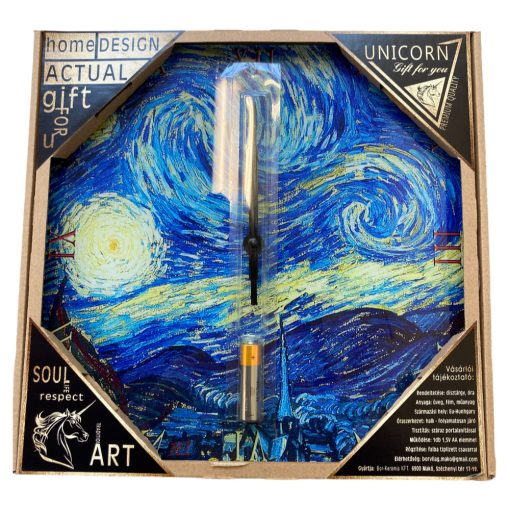 Üveg falióra 30x30cm, Van Gogh: Csillagos éj