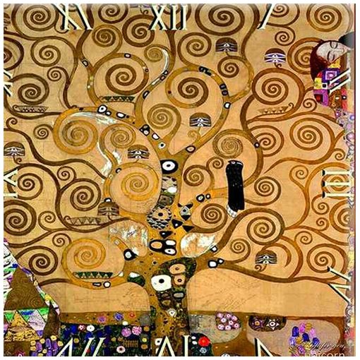 Üveg falióra 30x30cm, Klimt: Életfa