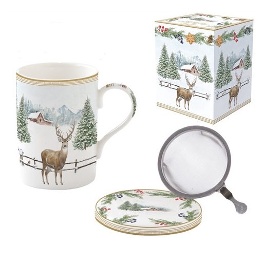 Porcelán szűrősbögre tetővel, 350ml, dobozban, White Forest