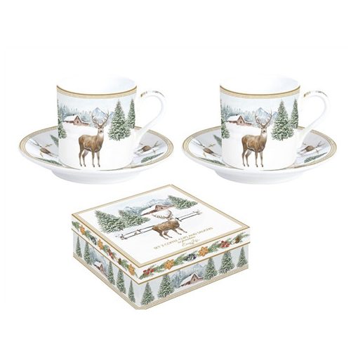 Porcelán eszpresszócsésze+alj 2 személyes,100ml, dobozban, White Forest