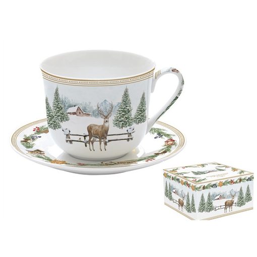 Porcelán reggelizőcsésze+alj 400ml, dobozban, White Forest