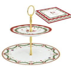   Porcelán süteményes állvány 2 emeletes 19/27cm dobozban, Magie de Noel