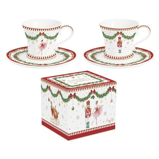 Porcelán eszpresszócsésze+alj 2 személyes, 80ml, dobozban, Magie de Noel