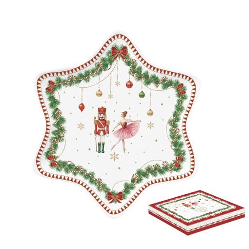 Porcelán csillagtálca 22,5cm, dobozban, Magie de Noel