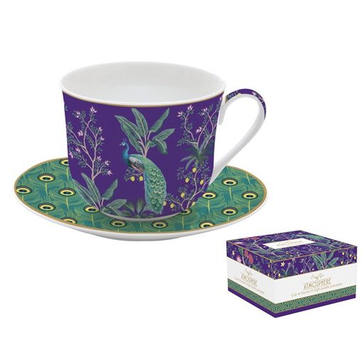 Porcelán reggelizőcsésze+alj, 400ml, dobozban, Imperial Peacock, Atmosphere