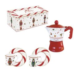   Porcelán eszpresszócsésze+alj 2 személyes, 100ml, kávéfőzővel, dobozban, Nutcracker Twist