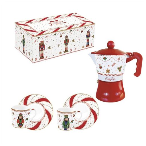 Porcelán eszpresszócsésze+alj 2 személyes, 100ml, kávéfőzővel, dobozban, Nutcracker Twist