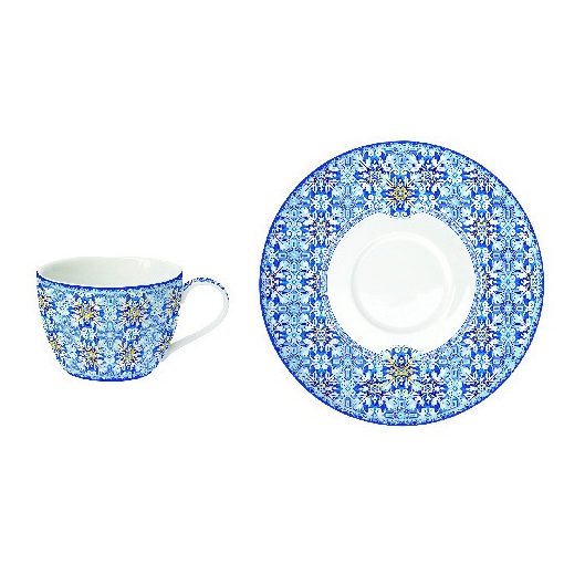 Porcelán teáscsésze+alj, 240ml, Maiolica Blue