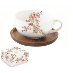 Porcelán teáscsésze akácfa aljjal, 250ml,dobozban,Sakura
