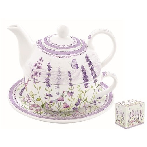 Porcelán egyszemélyes teáskészlet 350ml+350ml, dobozban, Lavender Field