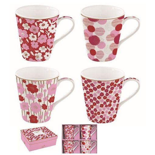 Porcelánbögre 4db-os 300ml,dobozban,Coffee Mania,Flower Power pink